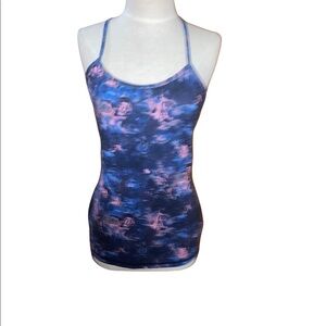 LULULEMON Blue Power Y Luon In Moody Mirage Bark Berry Deep yoga tank Top size 8